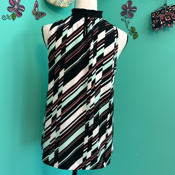 ELLE brand Multicolor Stripe Sleeveless with Pleats High Neck Blouse - Picture 5 of 8